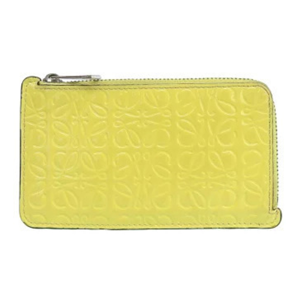 Loewe Anagram Coin Purse Card Case Wallet Enamel Leather Yellow